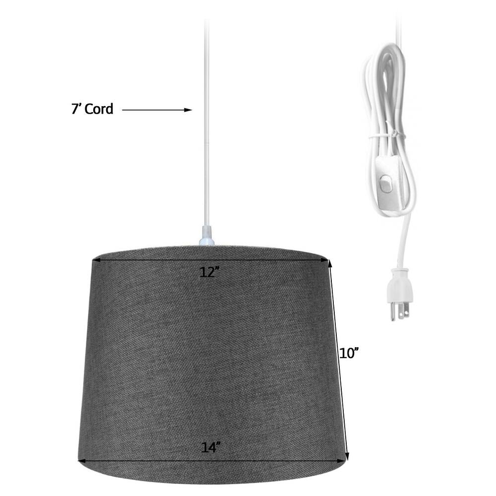1 Light Swag PlugIn Pendant 14"w Granite Gray Shade, 17' White Cord